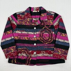 Vintage Choices Jacket Size Large Multicolor Quilted Button Up Colorful Boho